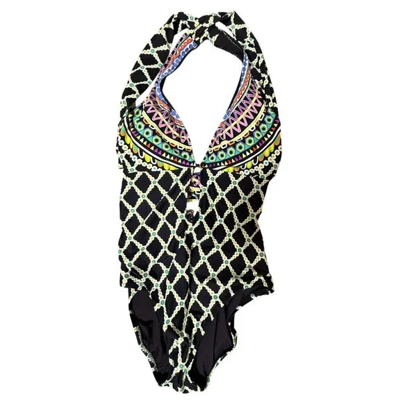 Trina Turk Geometric Print One-Piece Swimsuit W/ Cutout Size 6 Resort Beach - Picture 2 of 11